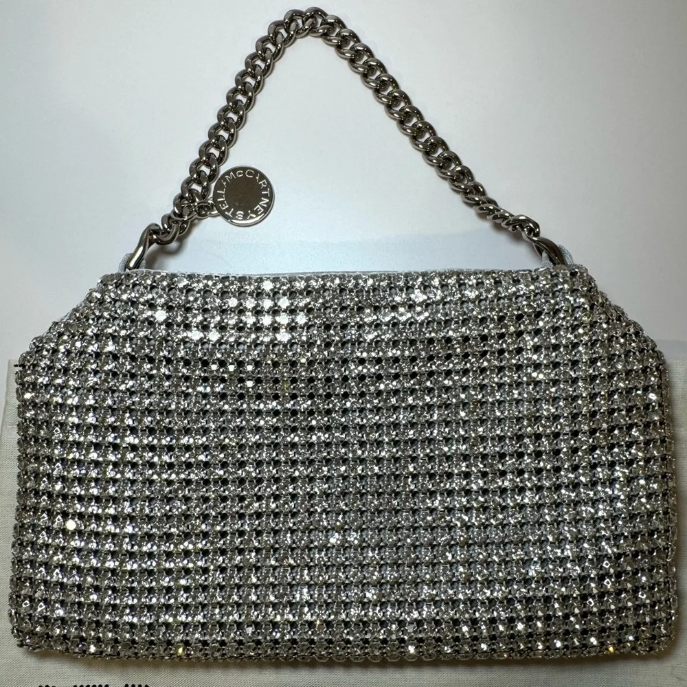 NWT Stella McCartney Crystal Rhinestone Soft Clutch W Silver Chain Crossbody